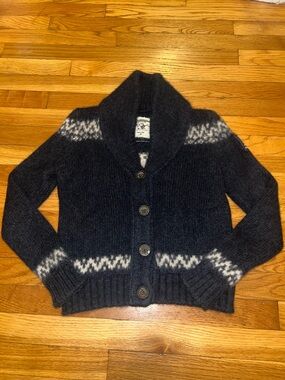 True Religion Alpaca Wool Shawl-Collar Cardigan with White Nordic Accent - Navy